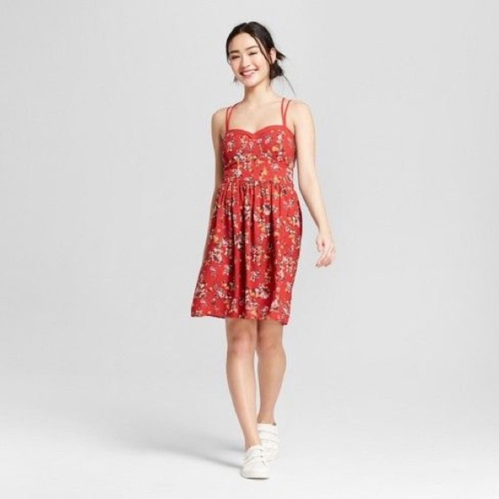 Strait Red Floral Dress Xhilaration Size L